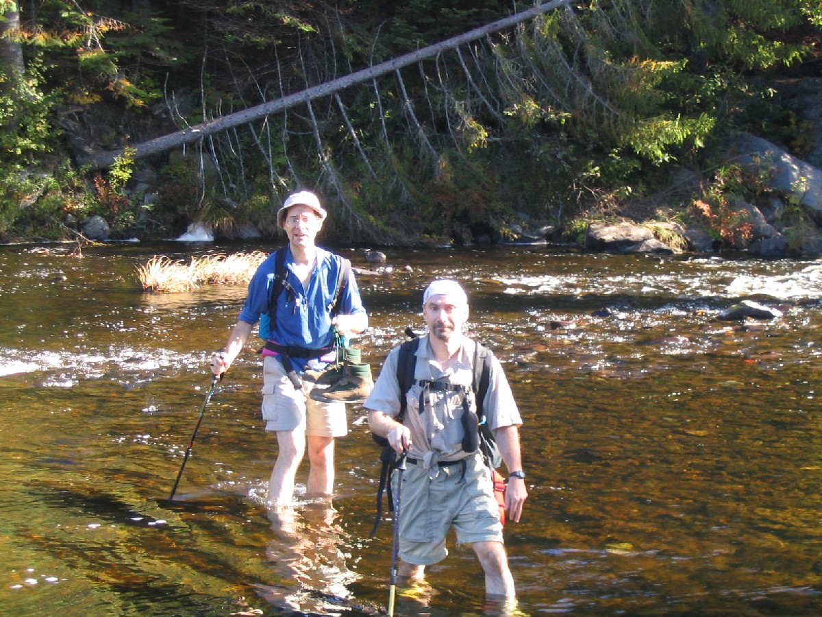 12.1 MM. Dave and Chris fording the West Branch of the Piscataquis River. Courtesy askus3@optonline.net